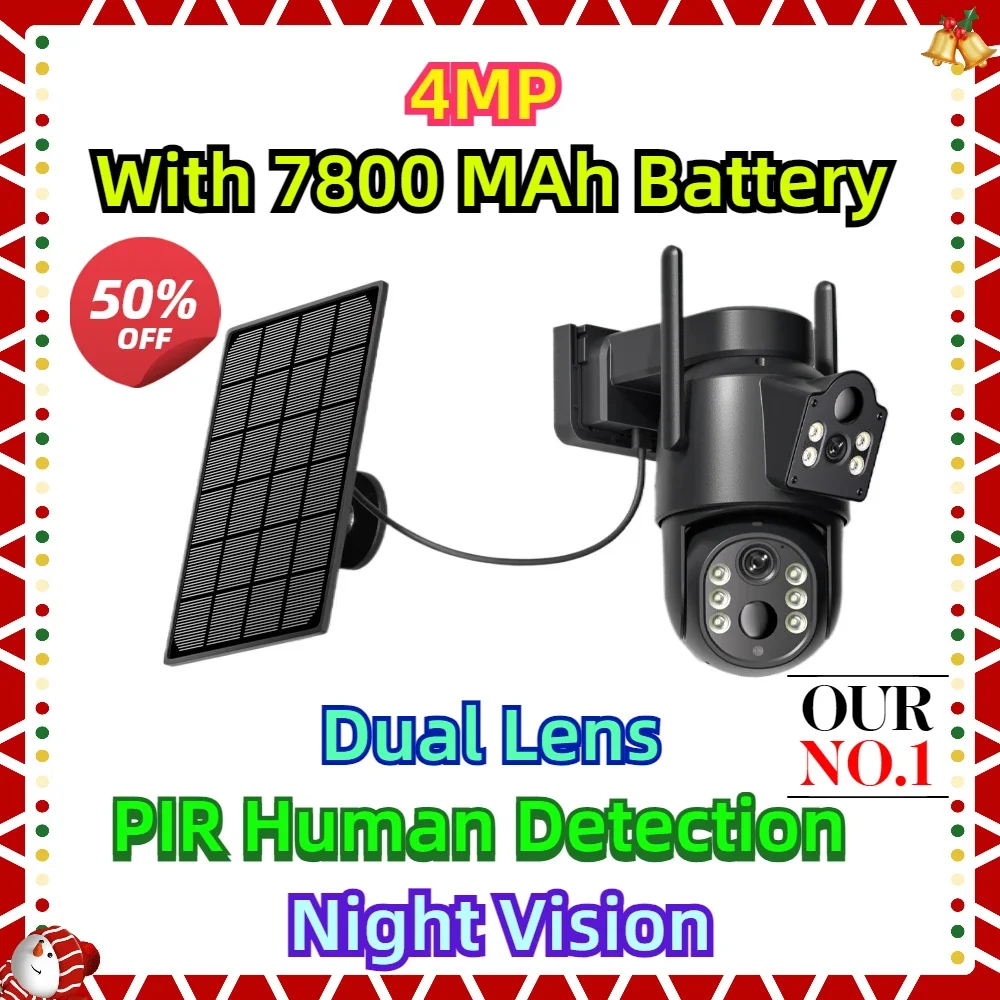 

With 7800 MAh Battery 4MP Solar Camera Dual Lens WIFI IP Camera PIR Human Detection Night Vision Security Surveillance