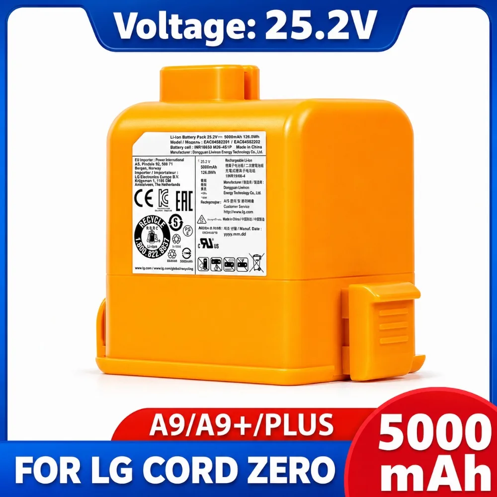 5000mAh Original Replacement Battery For LG CordZero A9 A9 Plus A9S P9 A9K-CORE A9MAX Cordless Vacuum Cleaner Lithium Battery