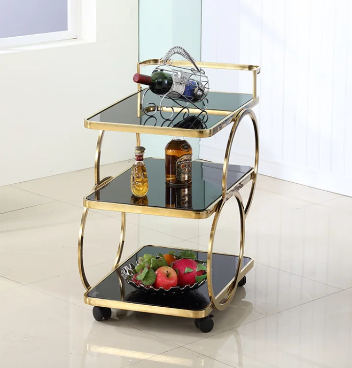 -For Hotel Restaurant Food Delivery Car Stainless Steel Three-layer Wine Cart Tea Cart Snack Cake Cart Shop Mobile Trolley&