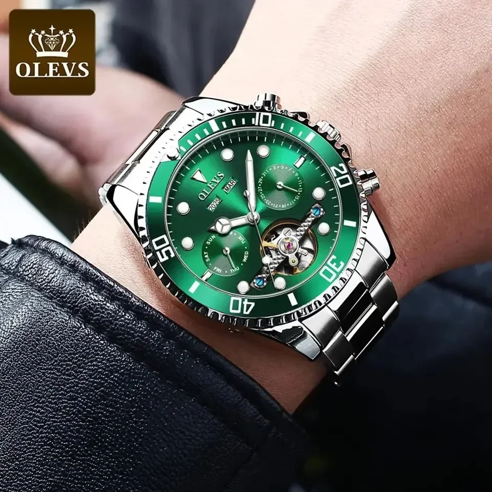 Reloj Hombre Automatic Movement Man Watch Luxury Stainless Steel Calendar Wristwatch Waterproof Mechanical Watches for Men OLEVS