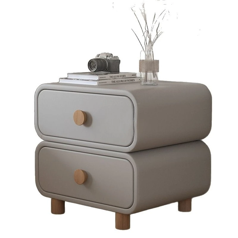 

Simple modern minimalist installation-free small storage cabinet, bedroom solid wood leather bedside cabinet