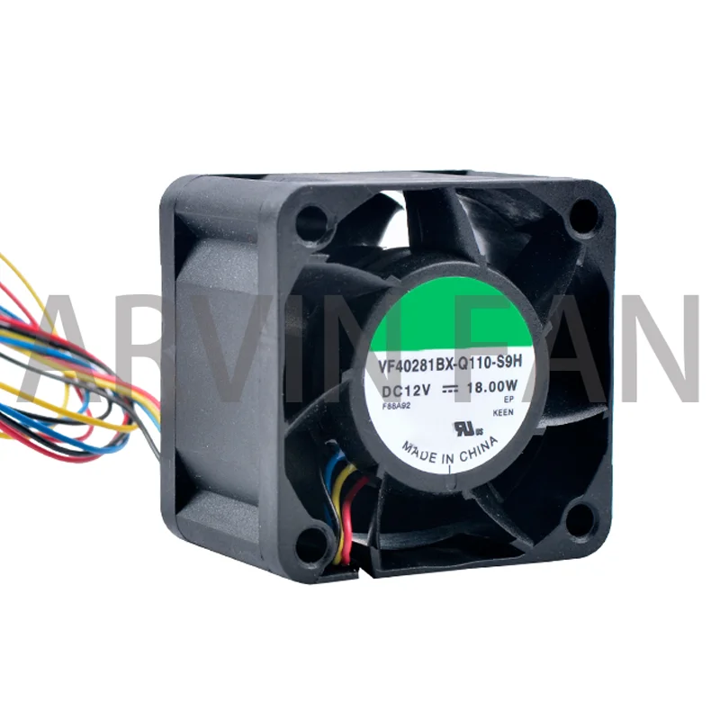 VF40281BX-Q110-S9H 4 ซม.40 มม.40x40x28 มม.DC12V 1.5A 18W 4 เส้นสูงปริมาณพัดลมระบายความร้อนสําหรับ 1U Server Power Supply