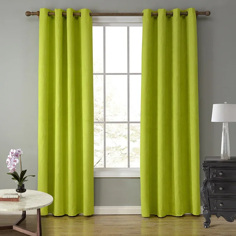 1 Pc Green Suede Fabric Curtain 40%-70% Blackout Solid Color Grommet Top Window Curtains for Home Living Room Bedroom