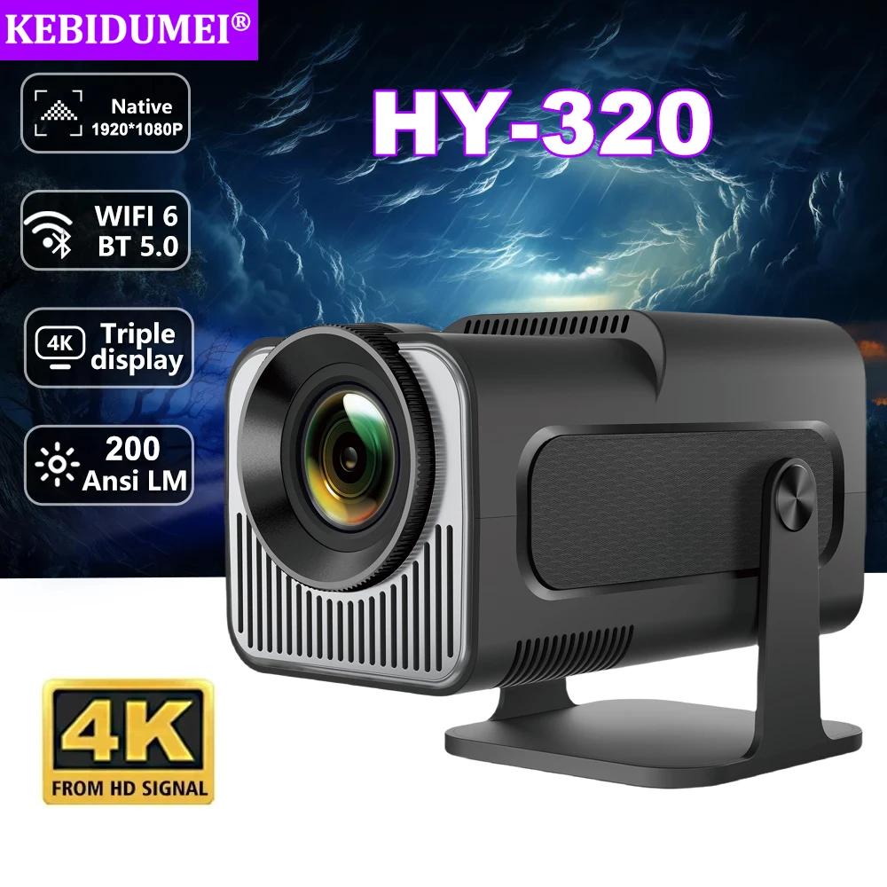 

HY320 1080P HD Projector Dual WiFi 6 Bluetooth 5.0 Android 11 400ANSI 180 degrees Rotable Projector Cinema Home Mini Projection