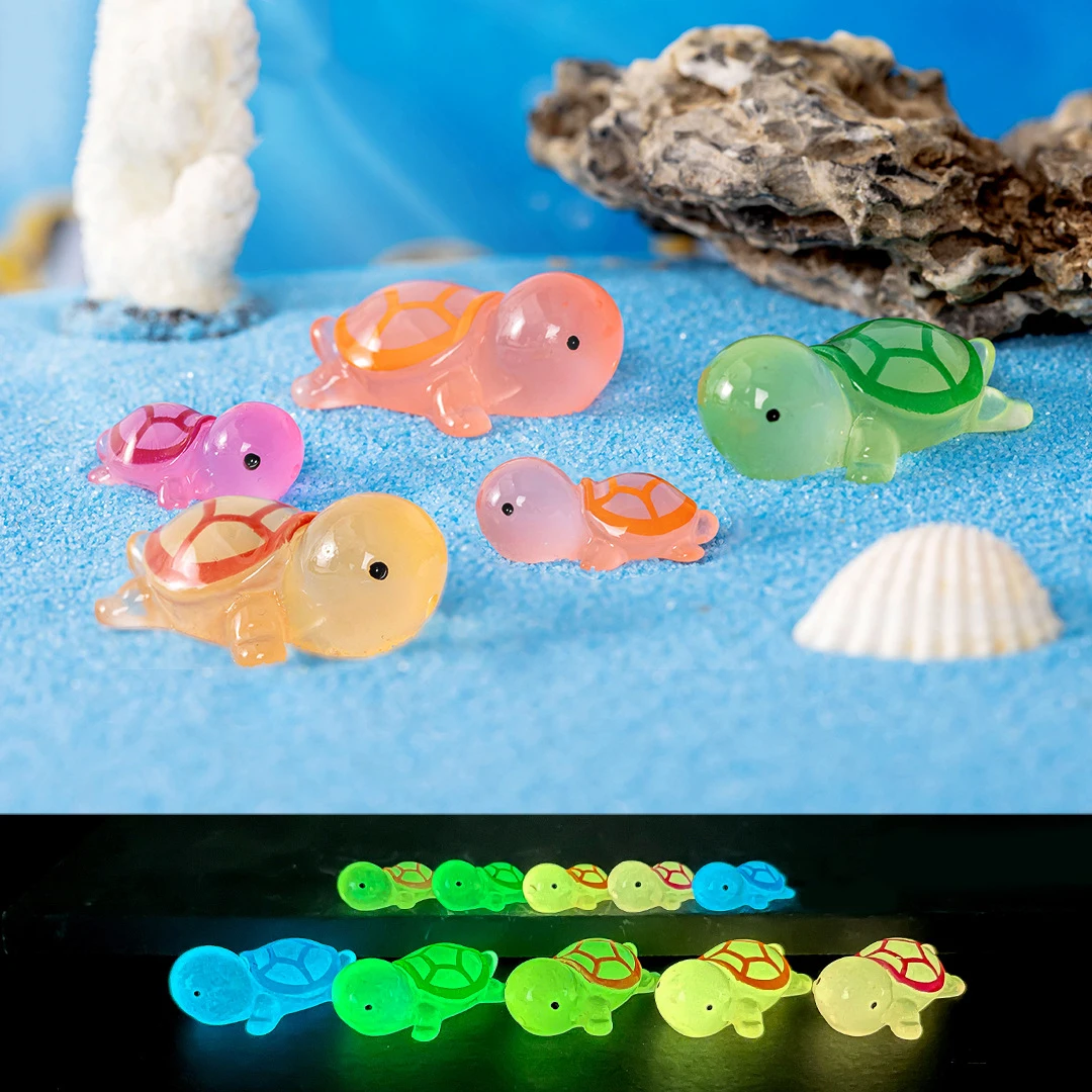 5 Stück Cartoon niedlichen Mini Glow-in-the-Dark kleine Schildkröte Moos Mikro Landschaft Ornament DIY Desktop Ornamente Harz Handwerk