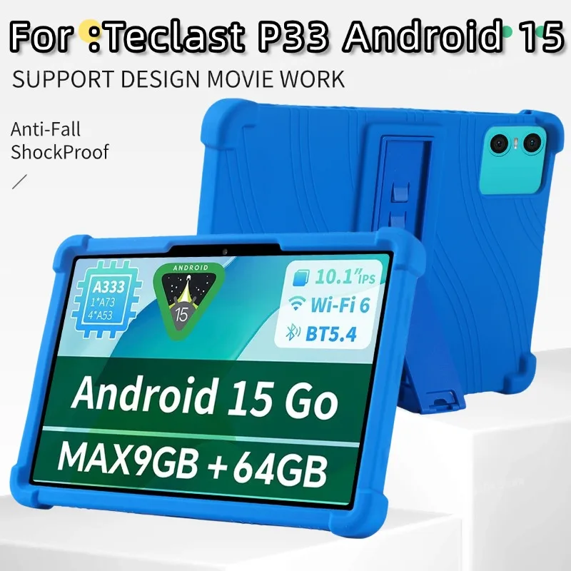 For Teclast P33 Android 15 Tablet 10.1 Soft Silicone Shockproof Case with Back Support Soft