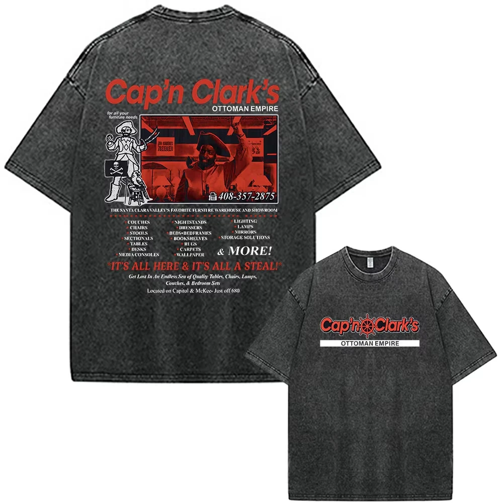 Backrooms Cap'n Clark's Ottoman Empire Vintage Washed Graphic Print T-Shirt Men Women Streetwear Fashion Casual Oversized Top
