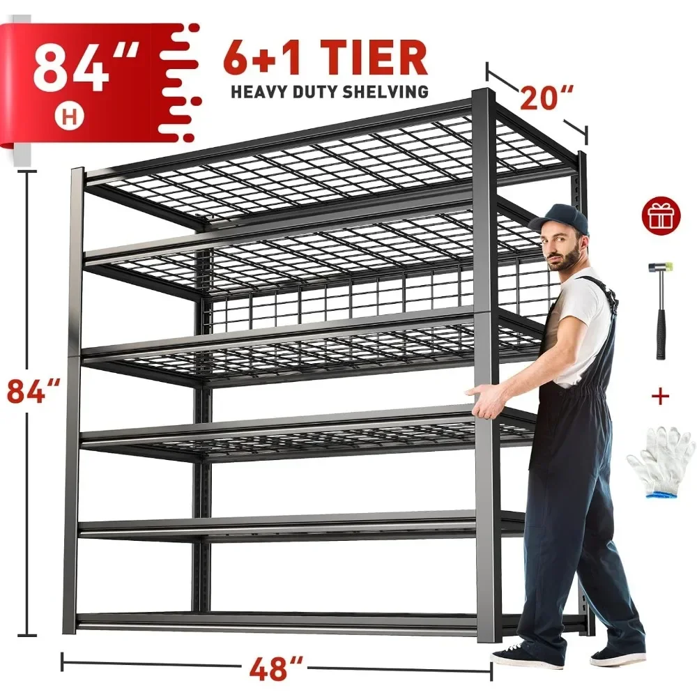 84" H Garage Shelving, 6-Tier Garage Storage Shelves Heavy Duty Shelving Loads 3500LBS, 48" W Adjustable Garage Shelves