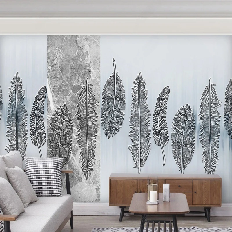 Custom Photo Mural Hand-Painted Feather Marble Pattern Wallpaper For Bedroom Living Room Home Decorative Wall Papers Backdrop