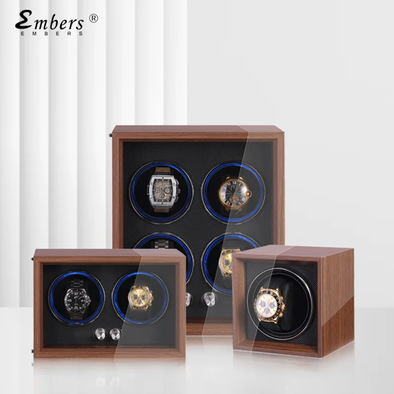 2023 New Embers Luxury 1 2 4 Slots Watch Winder Wooden Shaker Watch Box Automatic Winder Storage Case Mabuchi Motro