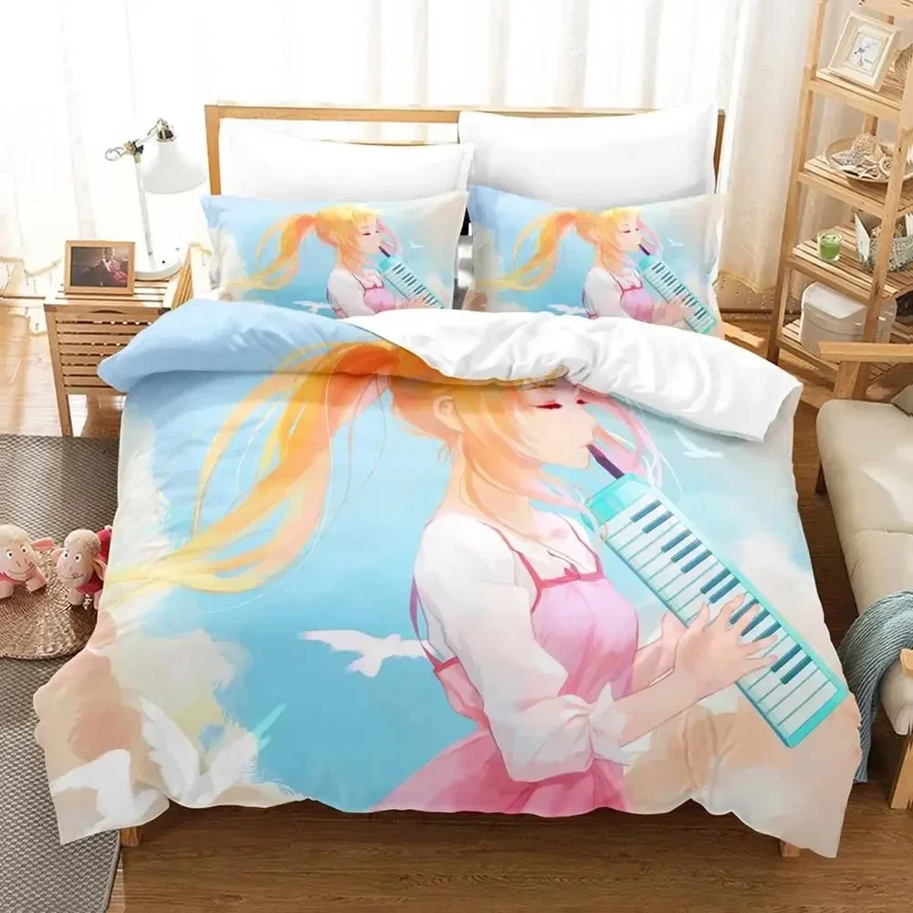 Anime Your Lie in April Bedding Set Boys Girls Twin Queen Size Duvet Cover Pillowcase Bed Kids Adult Fashion Home Textileextile