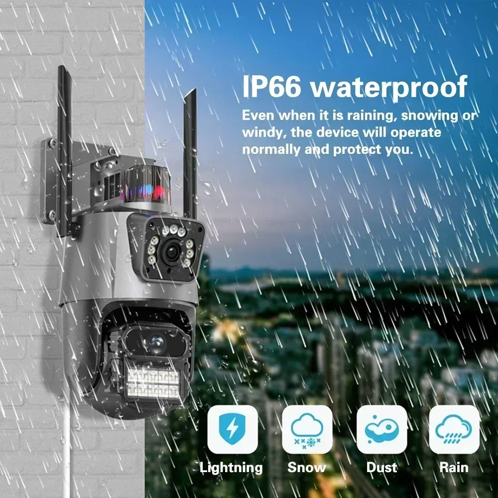 BIG SALE 8MP 4K Wifi Camera Dual Lens Security Protection Waterproof Security CCTV Video  Police Light Alarm Surveillance Camera