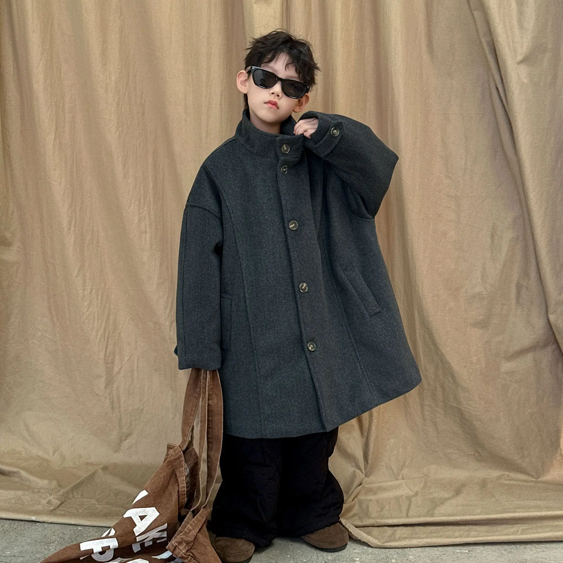 Winter Children Boys Padded Trench Coat Korean Turtleneck 2-14Y Kids Boy Overcoat Single Breasted Teens Boy Mid-length Outerwear