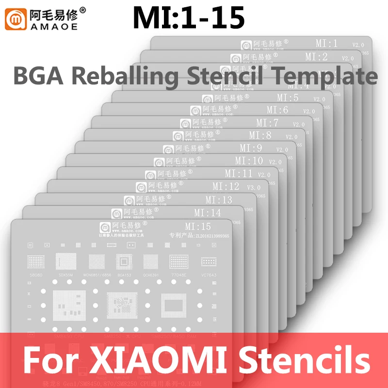 Amaoe BGA Reballing Hàn Stencil Vật Có Uy Tín Lưới Dành Cho Xiaomi 12/11/10 Siêu Redmi K20 K30/Pro Note CPU MI6/7/8/9/10/11 IC 0.12Mm