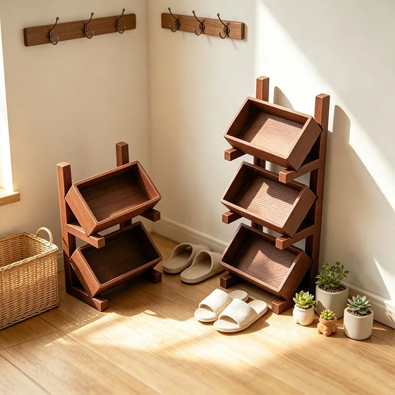 Multi-Layer Wooden Storage Rack Miniature, Dollhouse Kitchen Cabinet Furniture Accessory, Tilt Tray Shelf Prop for OB11 Layout