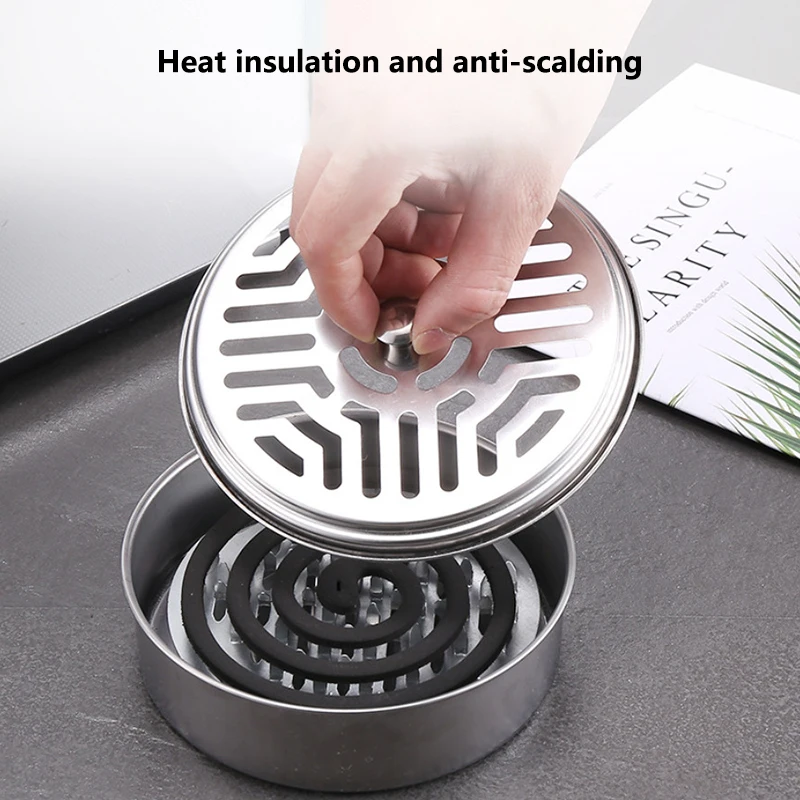 

Mosquito Coils Holder Stainless Steel Mosquito Coil Box with Cover Round Mosquito Coil Tray Easy Clean Anti-Mosquito Supplies
