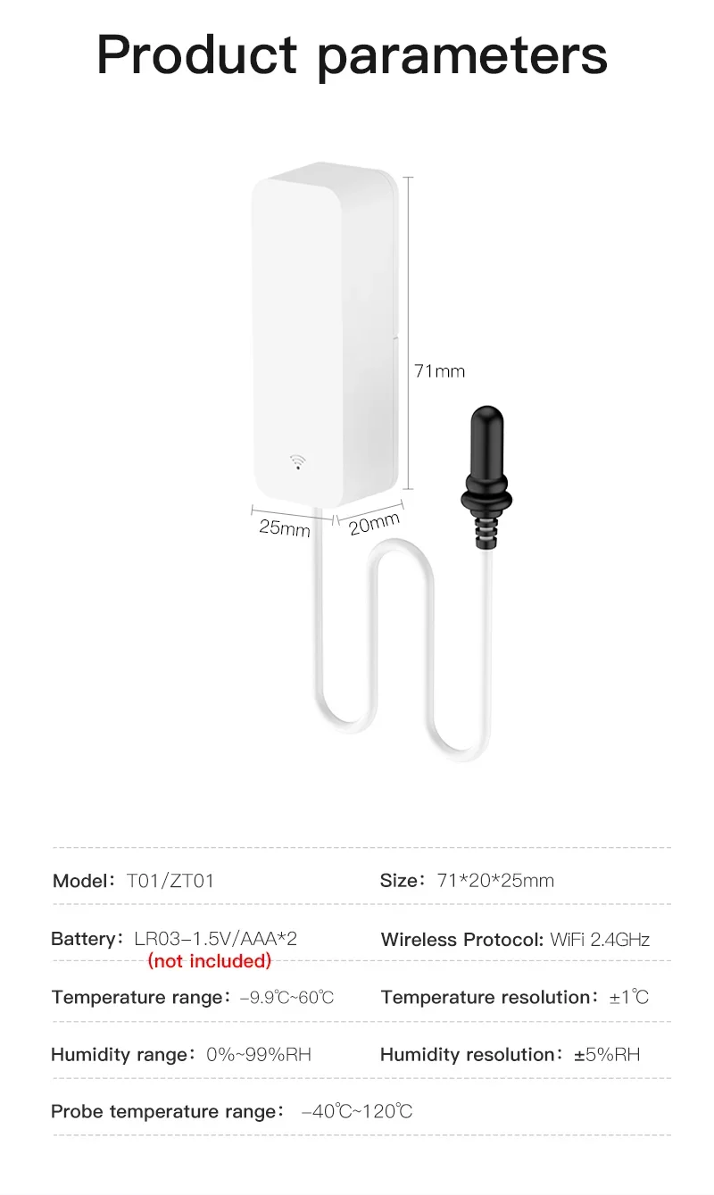 Tuya WiFi Temperatur Feuchtigkeit Sensor Mit Externe Sonde für Smart Home Hygrometer APP Überwachung Für Pflanzen Aquarium Weingut – Detail 17
