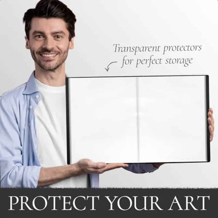 Protective Case Style Portfolio Art Portfolio with a Button Closure comes with 30 Transparent Sleeves and touch screen pen Port