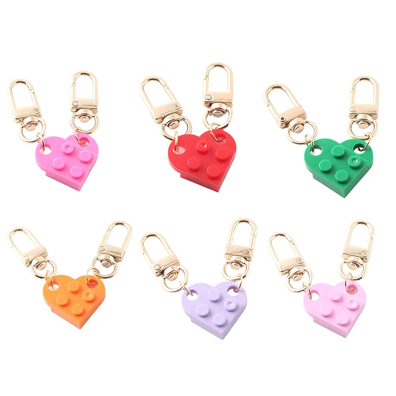 2Pcs Love Heart Brick Keychain for Couples Friendship Women Men Jewelry Gift KeyChains