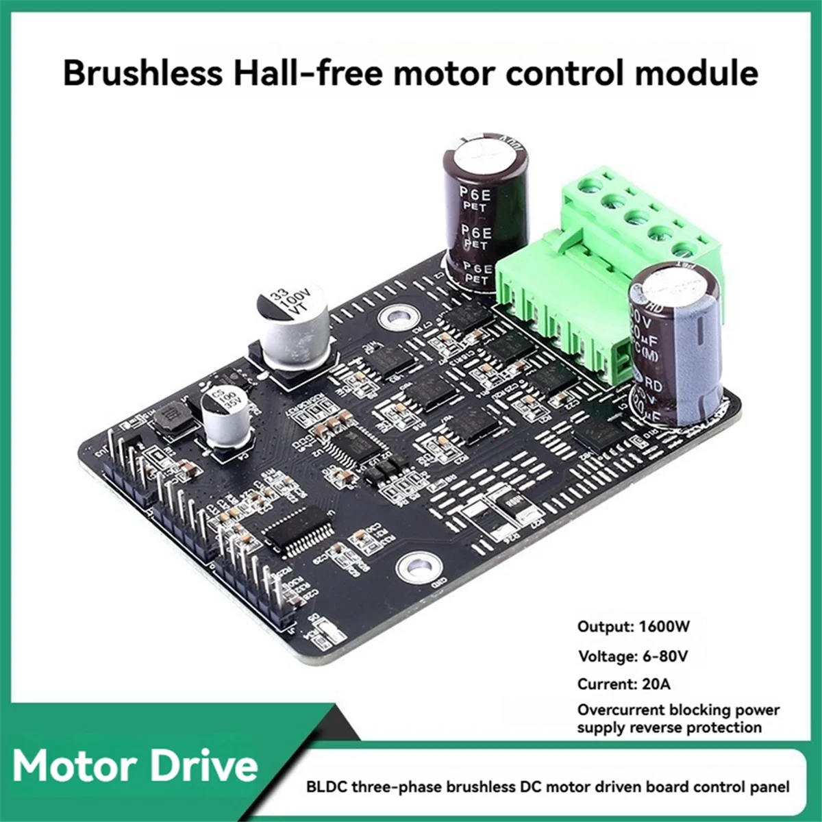 A56XQ DC 6-80V BLDC Three Phase DC Brushless Motor Controller PWM High Power 1600W Motor Driver Board Motor Regulator No Hall