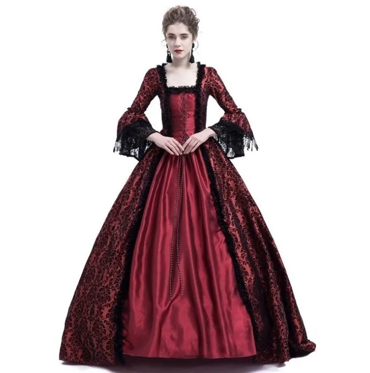 Patchwork Flared Sleeve Dress Maxi Length Literary Retro with High Waist Long Sleeve Long Dress Sexy Court Style Medieval Winter - view 2