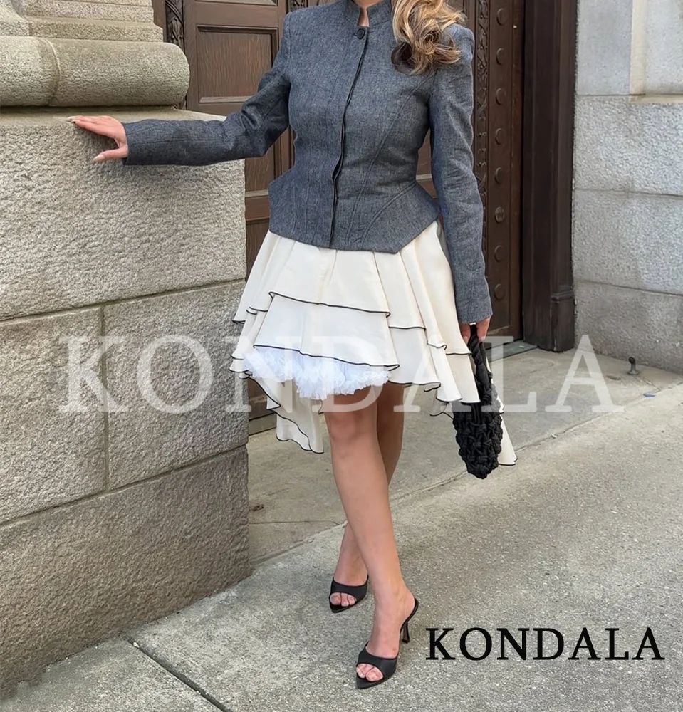 KONDALA Damen Eleganter Asymmetrischer Kurzer Rock Urlaub Freizeit 2026 Frühling Sommer Neue Mode Rock Damen Laminierter Rüschenrock – Detail 5