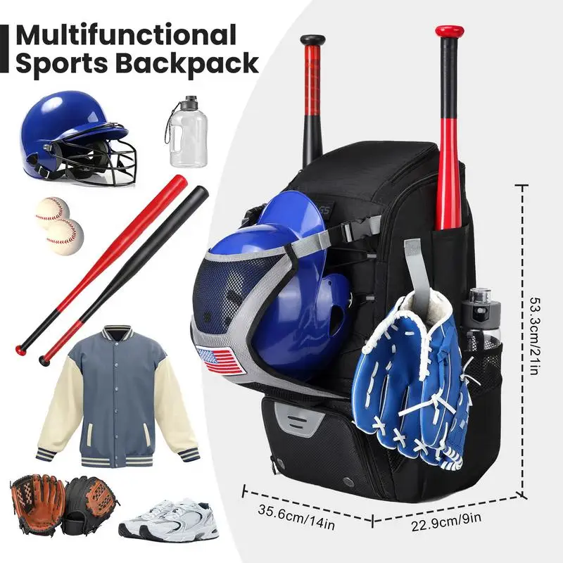 Sac à dos de baseball pour jeunes, sac de batte de softball, compartiment à chaussures, crochet de clôture, supports de gants de chauve-souris, équipement de casque pour les jeunes