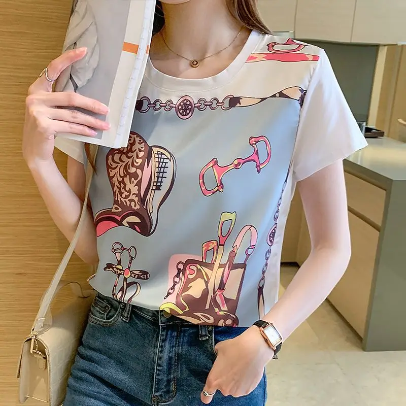 Young Style Casual Summer Printing Women\'s Pure Cotton Round Neck Short Sleeved Loose Fitting Fashion Comfortable T-shirt Tops