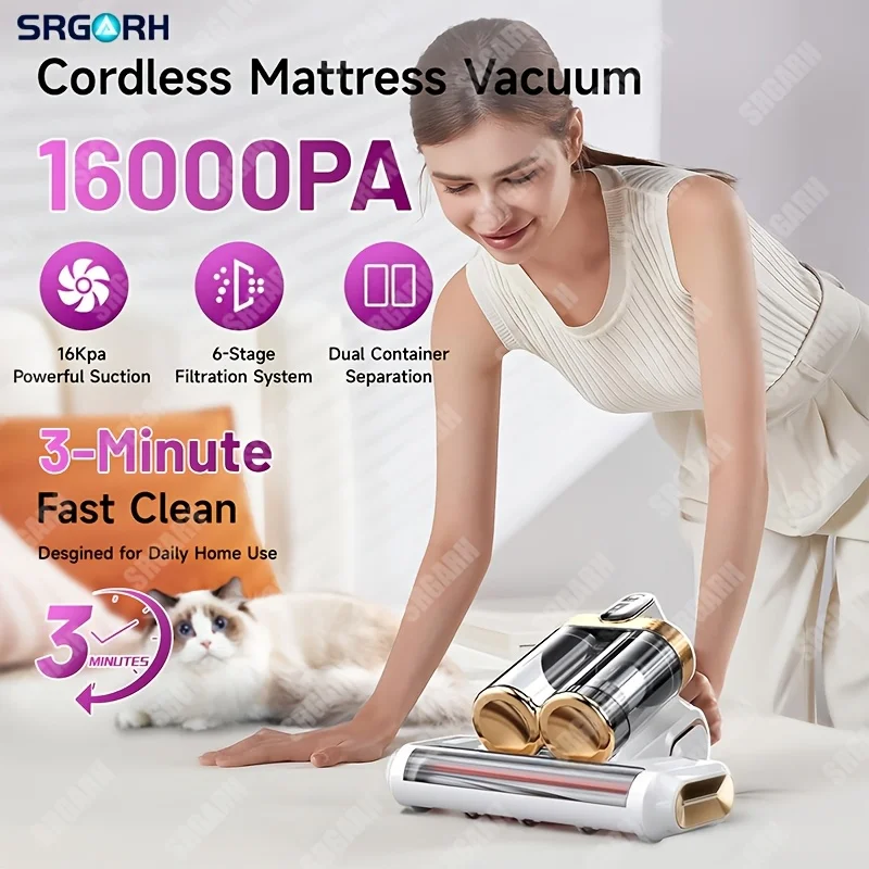 Upgraded Version Mattress Vacuum Cleaner, Mattress Cleaner Machine Deep Cleaner, 16Kpa Bed Vacuum Cleaner with UVC And Hot Air And High Heating, Strong Suction, Double Cup Handheld Vacuum Couch Cleaner for Pillows Crib Sofa Pet Hair Mother's Day Gift