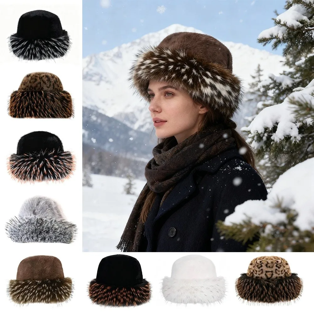 Neue flauschige Pelz-Wintermütze, verdickter Eimerhut, kalter, winddichter Fischerhut für Frauen und Mädchen