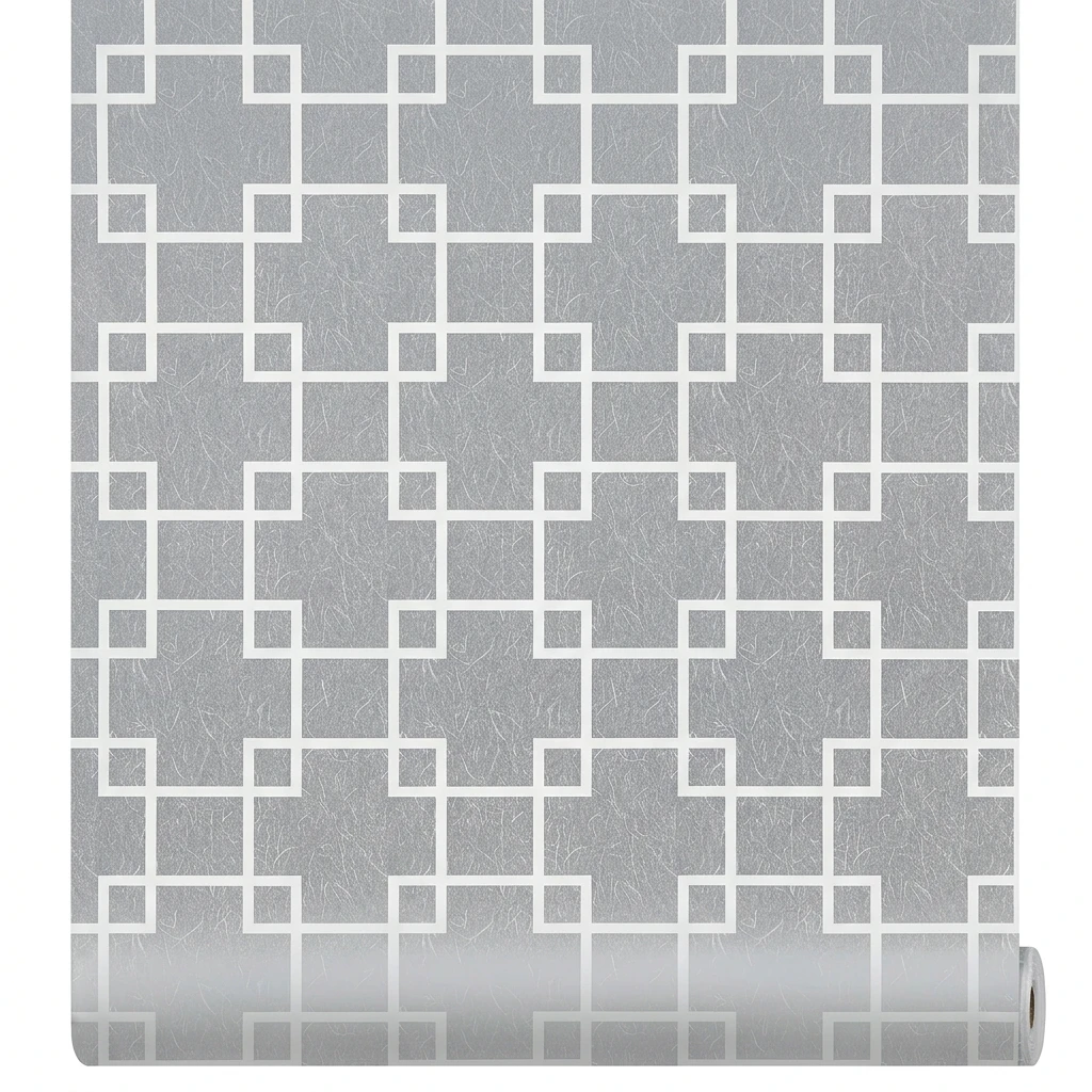 Elegant Grey-Blue Fiber Texture Lattice Privacy Window Film Soft Light Filter with Built-In Adhesive Cuttable PVC for Modern Dec