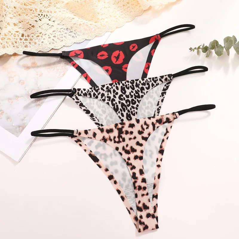 3PCS/Set Leopard Thongs Women Sexy G-String T-Back Panties Fashion Printting Butterflies Love Heart Red Lips Pattern Underwear