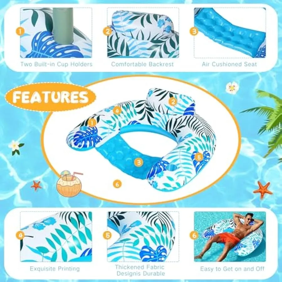 4 Uds sillas flotantes inflables flotadores de piscina para adultos con portavasos flotadores de río perezosos para adultos flotadores de salón portátiles de océano para