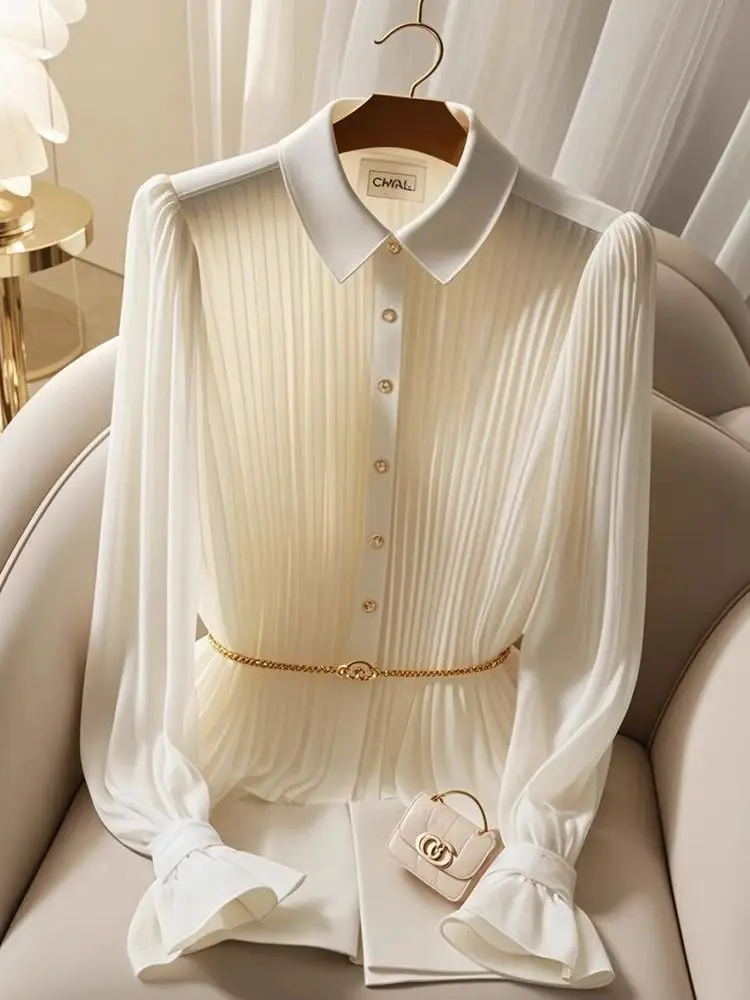 

Модная женская рубашка с длинным рукавом для ранней весны, цвета груши, в корейском стиле, свободного кроя, с пуговицами, в стиле «Маленький аромат»