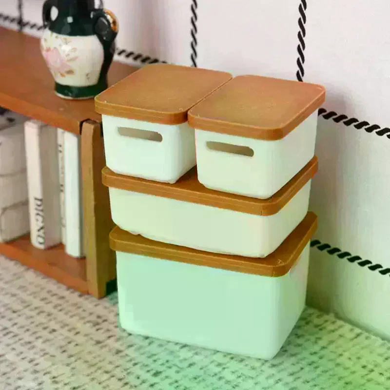 4pcs Mini Storage Case with Cover 112 Dollhouse Miniature Food Box Model Doll House Accessories Toy