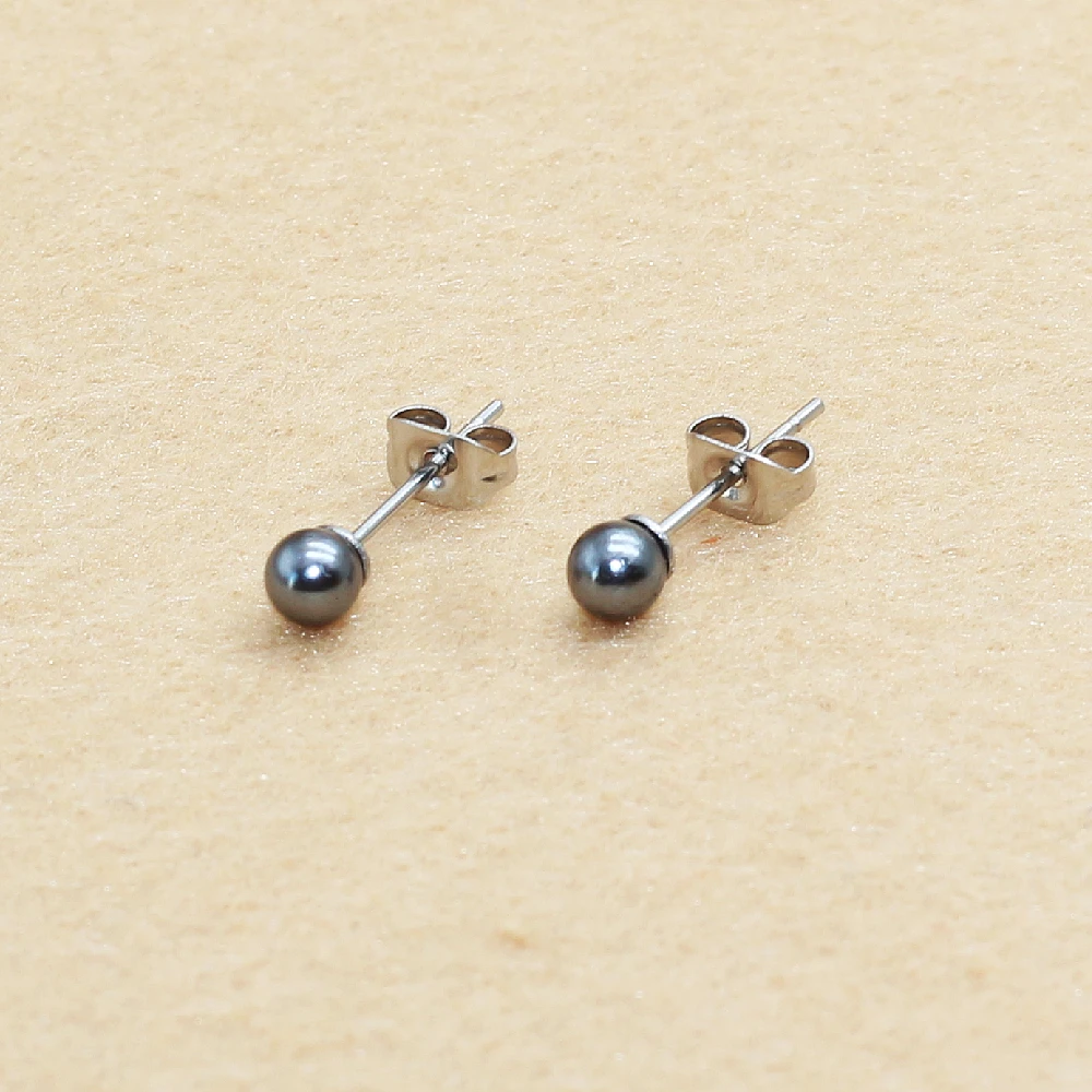 Brief Style Stainless Steel With Nature Shell Beads Dark Grey Pearls Pearl Push-back Stud Earrings 4/6/8/10mm Allergy Free