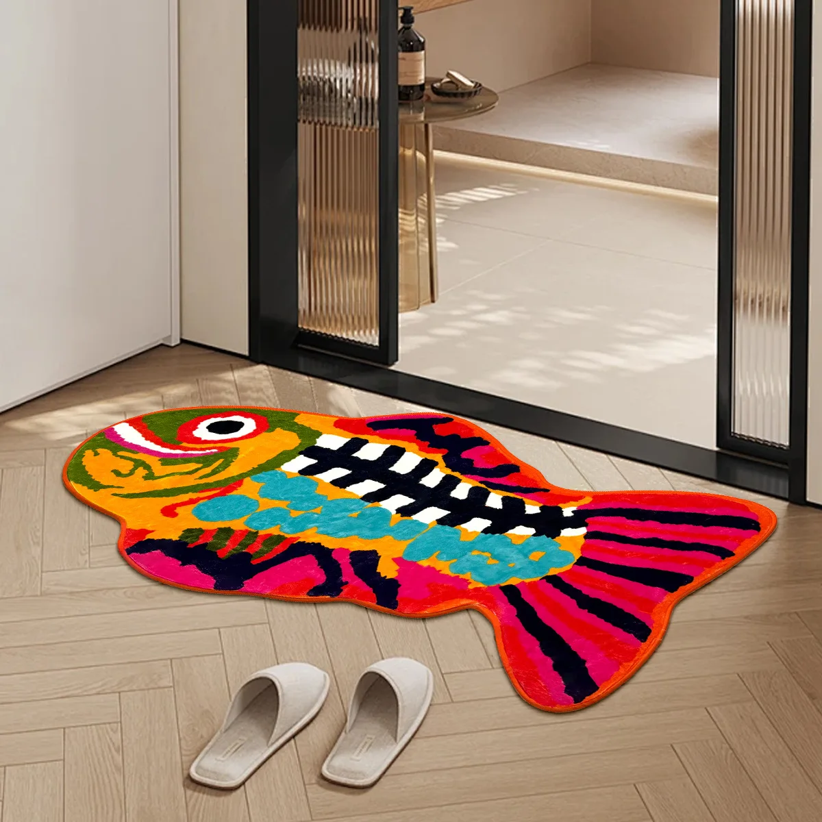 

VIKAMA Imitation Cashmere Bathroom Door Floor Mat, Anti-Slip Bathroom Home Room Irregular-Shaped Rug, Home Decoration