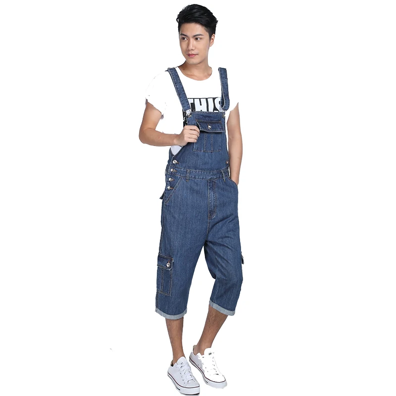 

Men's Denim Shorts Men's Overalls Jumpsuit Large Size Strap Straight Blue Jeans With 7 Pockets More sizes 30-48 50