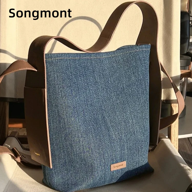 

Средняя большая сумка Songmont — джинсовое ведро с подвесными ушками и опцией через плечо, работа и выходные
