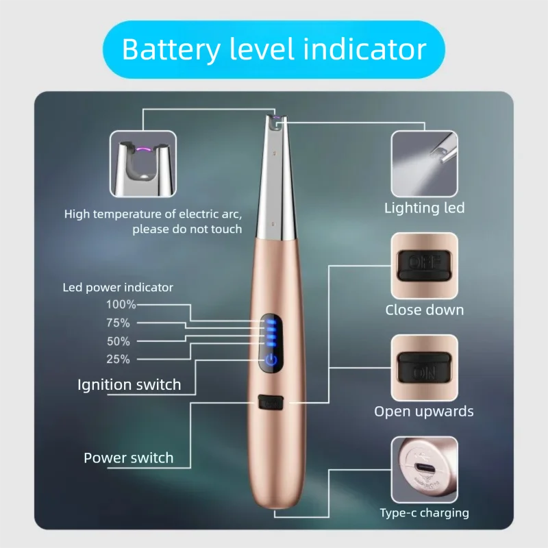 2026 New Type-C Charging Interface with LED Lighting Igniter, USB Charging Pulse Arc Lighter Ignition Gun - view 3