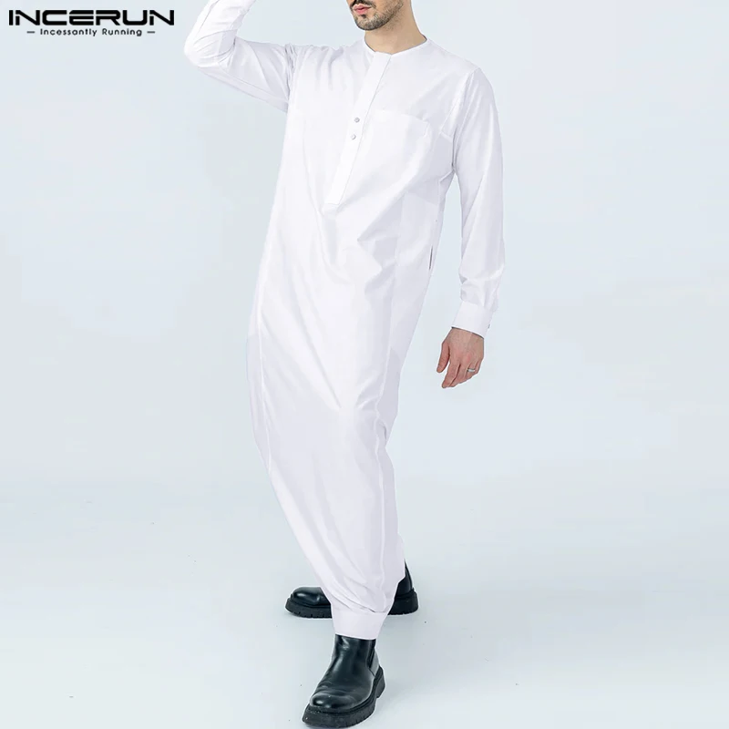 Männer muslimische Kaftan feste O-Ausschnitt Langarm Streetwear islamische arabische Jubba Thobe 2023 lose Vintage männliche Kaftan Incerun S-5XL