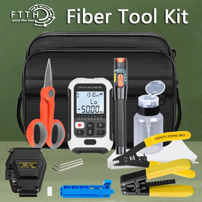 FTTH Fiber Optic Tool Kit with Fiber Cleaver -70~+10dBm MIni Optical Power Meter Visual Fault Locator10mw