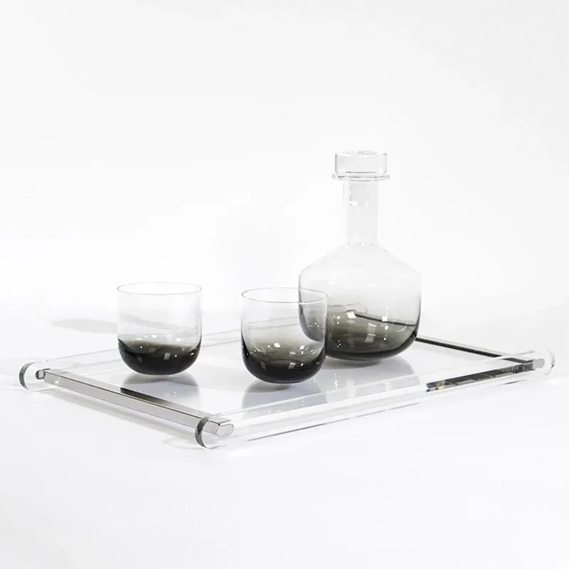 Modern European light luxury acrylic silver edge tray, desktop storage plate, jewelry decoration