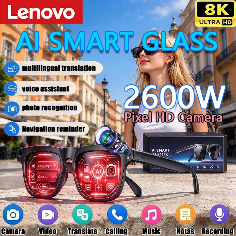 Lenovo Smart Glasses 8K 8MP HD Camera 150 Language Translation ChatGPT WIFI Video Recording Bluetooth CallAudio Glasses 2027New