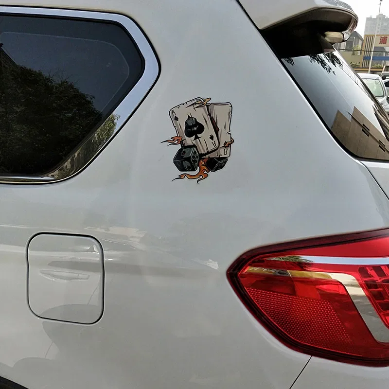 Personality Car Stickers Decor Motorcycle Decals Skull Ace Dice  Decorative Accessories Waterproof Vinyl Decal,17cm*14cm
