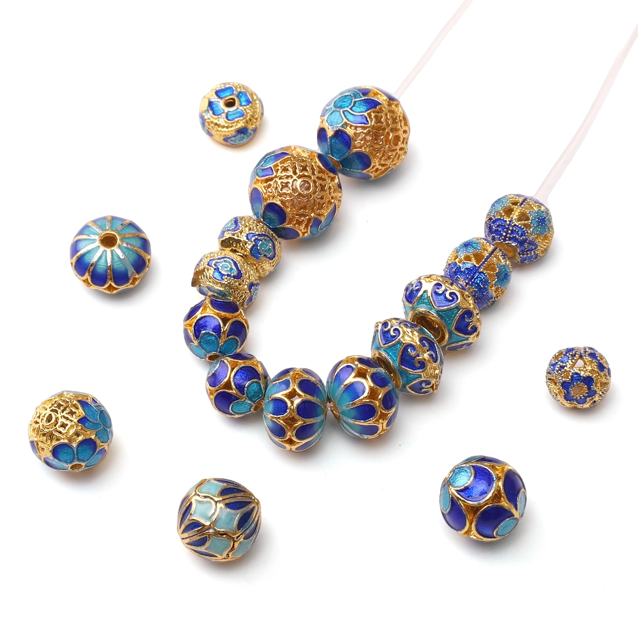 1 peça cloisonne embalado cor esmalte cor azul lótus oco partição de contas extravagantes faça você mesmo acessórios de contas artesanais