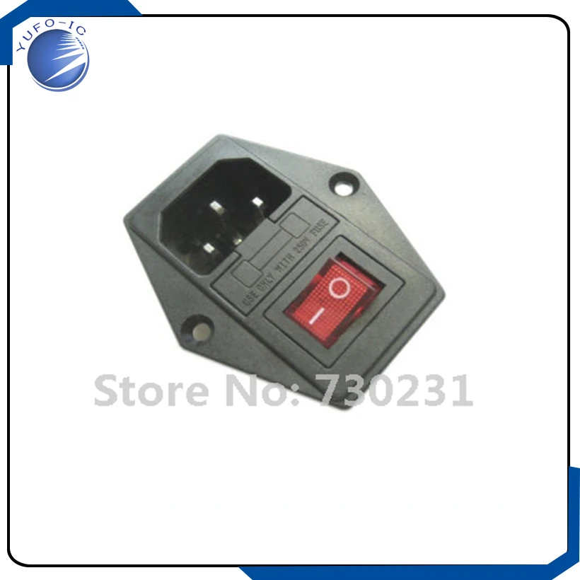 Free Shipping 2Pcs New Black Red AC 250V 10A 3 Terminal Power Socket with Fuse Holder 5*20MM