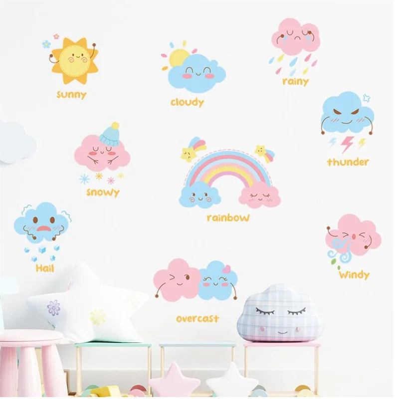 Cartoon Watercolor Weather Expression Wall Stickers On The Wall Children's Bedroom Kindergarten Beautify Art Decoration Mural