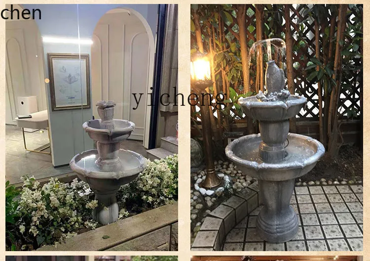 HXL retro old running water fountain decoration outdoor courtyard garden floor fish pond rockery waterscape ornament