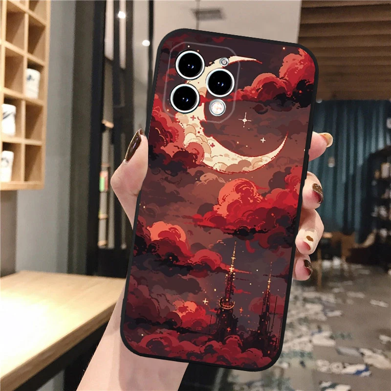 Scenery Anime Art Night Sky Stars moon Phone Case For iphone 16 15 14 Pro Max 16 15 14 13 12 Pro 15Plus iphone 11